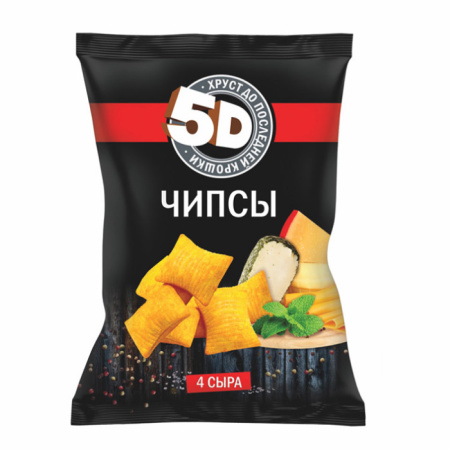 Чипсы пшеничные 5D со вкусом 4 сыра 90г*28